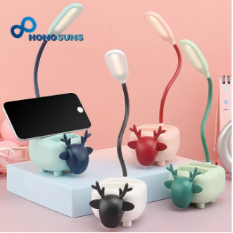 Cute LED Small Study Lamp Creative Cartoon Storage Pen Holder Night Lights Eye Protection USB Charging Children Lights