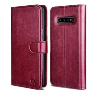Samsung Galaxy S10 Case, Shockproof TPU Premium Leather Wallet Case With Kickstand, Card Slots, Magnetic Class Protection for Galaxy S10 (6.1 Inch) - Red Purple