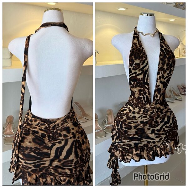 Robe léopard dos nu