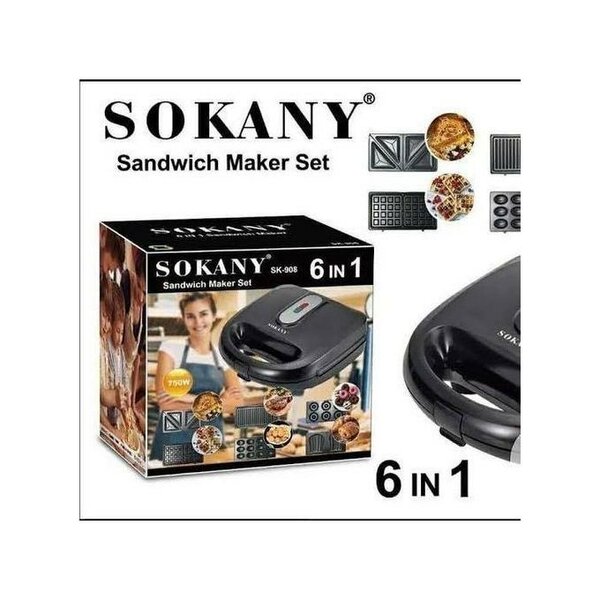 Sokany 6 In 1 Sandwich Toaster Waffle Maker Toast Grill - Bl