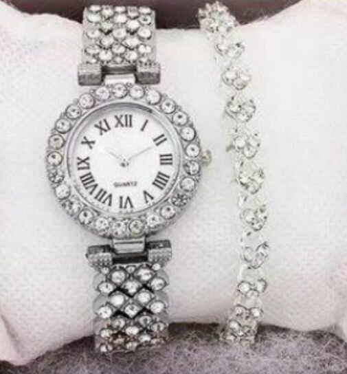 Montre + bracelet argent femme