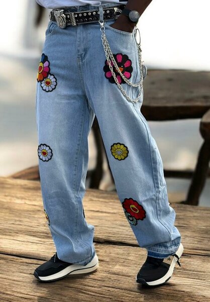 Jeans décontractés à fleurs
