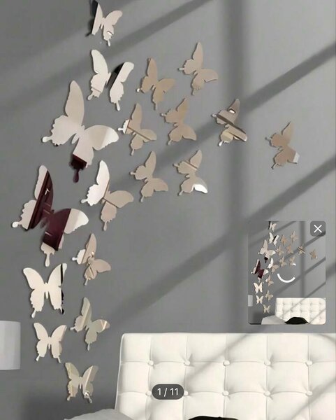 Double-sided mirror butterfly decor