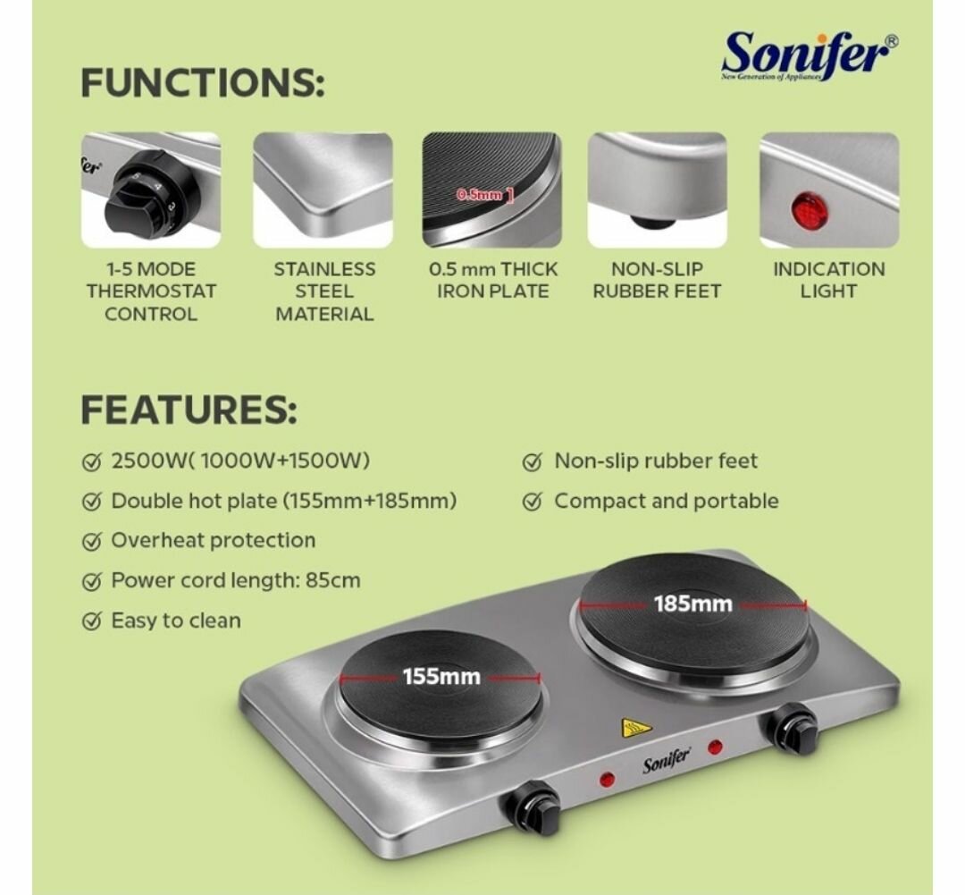 COMPACT PORTABLE CERAMIC IRON ELECTRIC DOUBLE COOKING PLATES