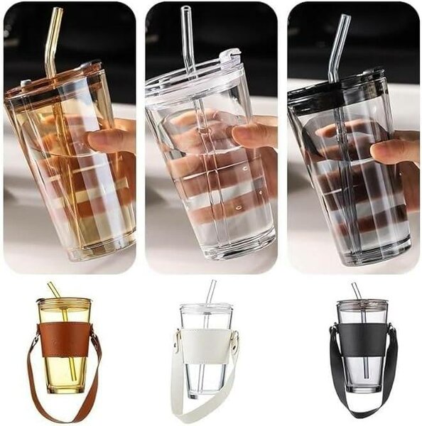 Glass Cup with straw