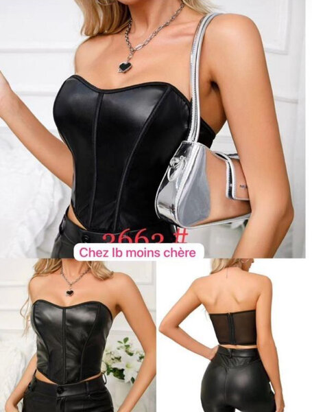 Top en simili cuir noir féminin