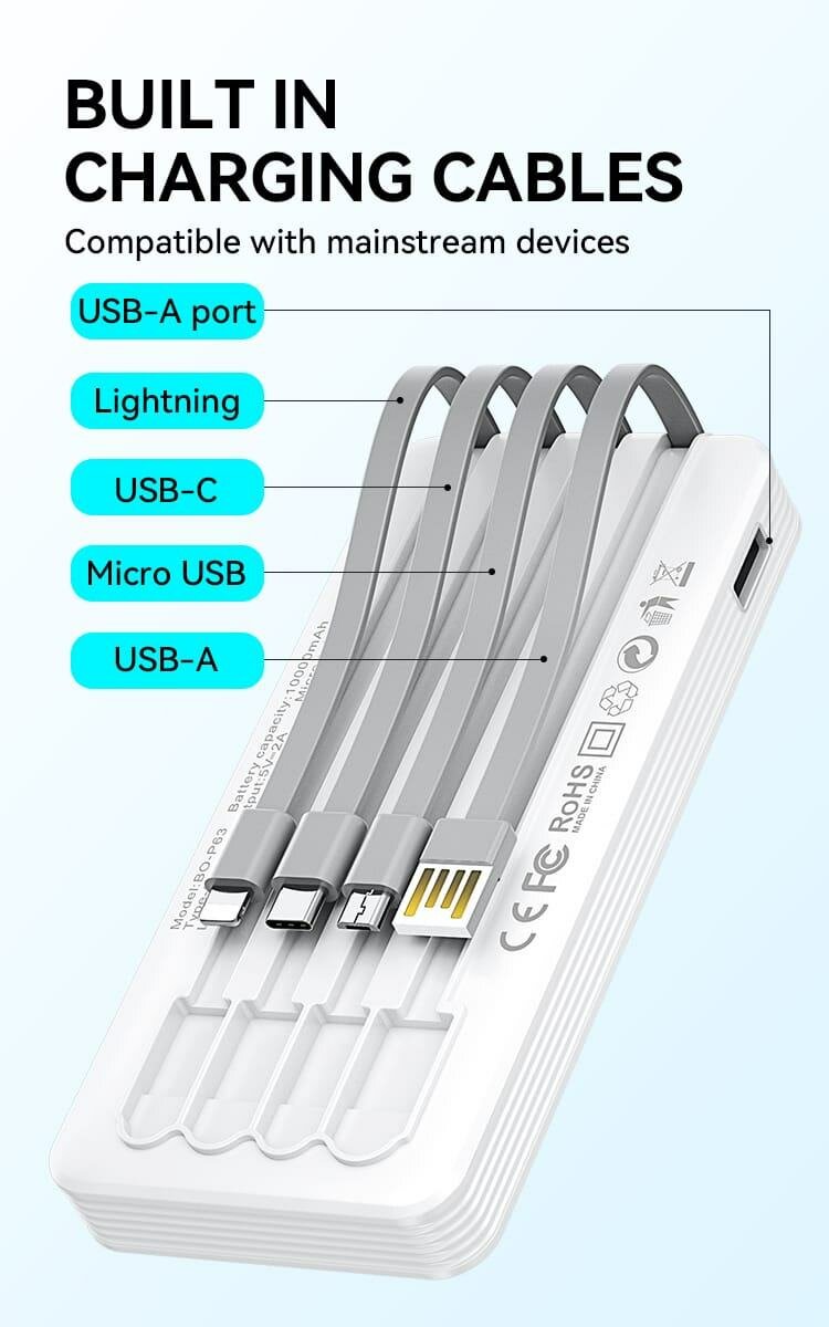 Power Bank 10000Mah avec 4 câbles