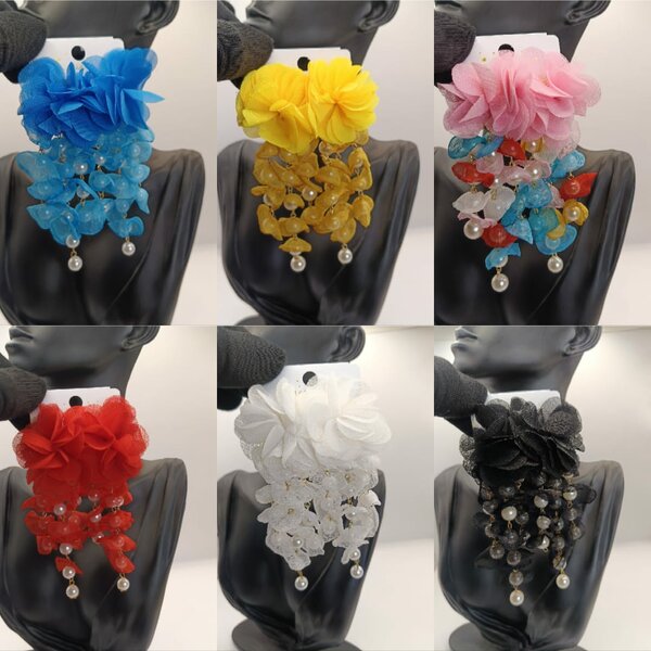 Floral Beaded Statement Earrings