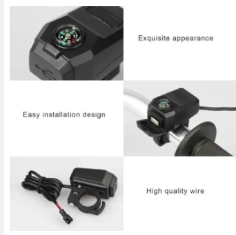 MOTORCYCLE MOBILE CHARGER USB 2AMP WITH COMPAS WATER RESISTANCE HANDLE FITTING