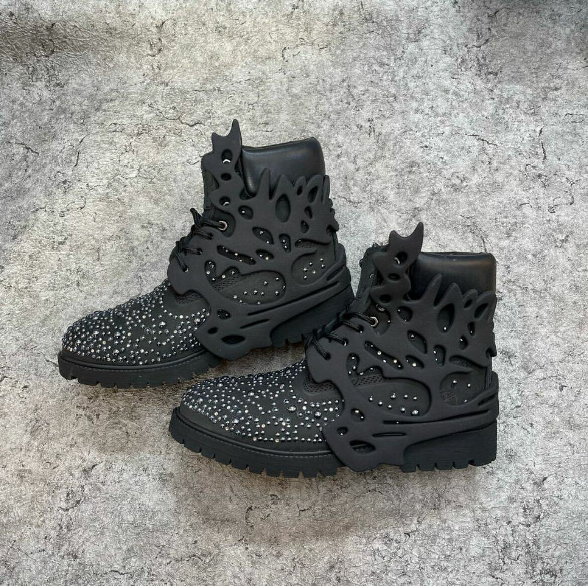 Bottes de luxe à strass noir