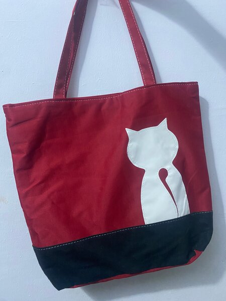 Sac cabas rouge motif chat