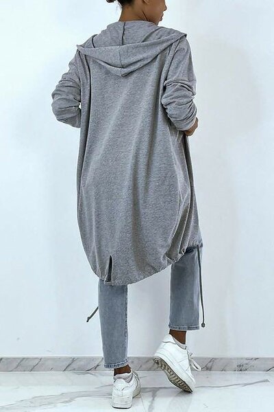 GILET LONG À CAPUCHE