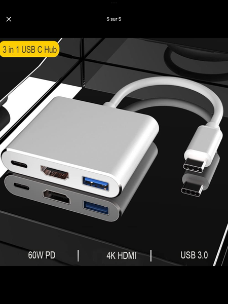 Station d'accueil USB C, Adaptateur 3 en 1 Multi-Ports de Ty