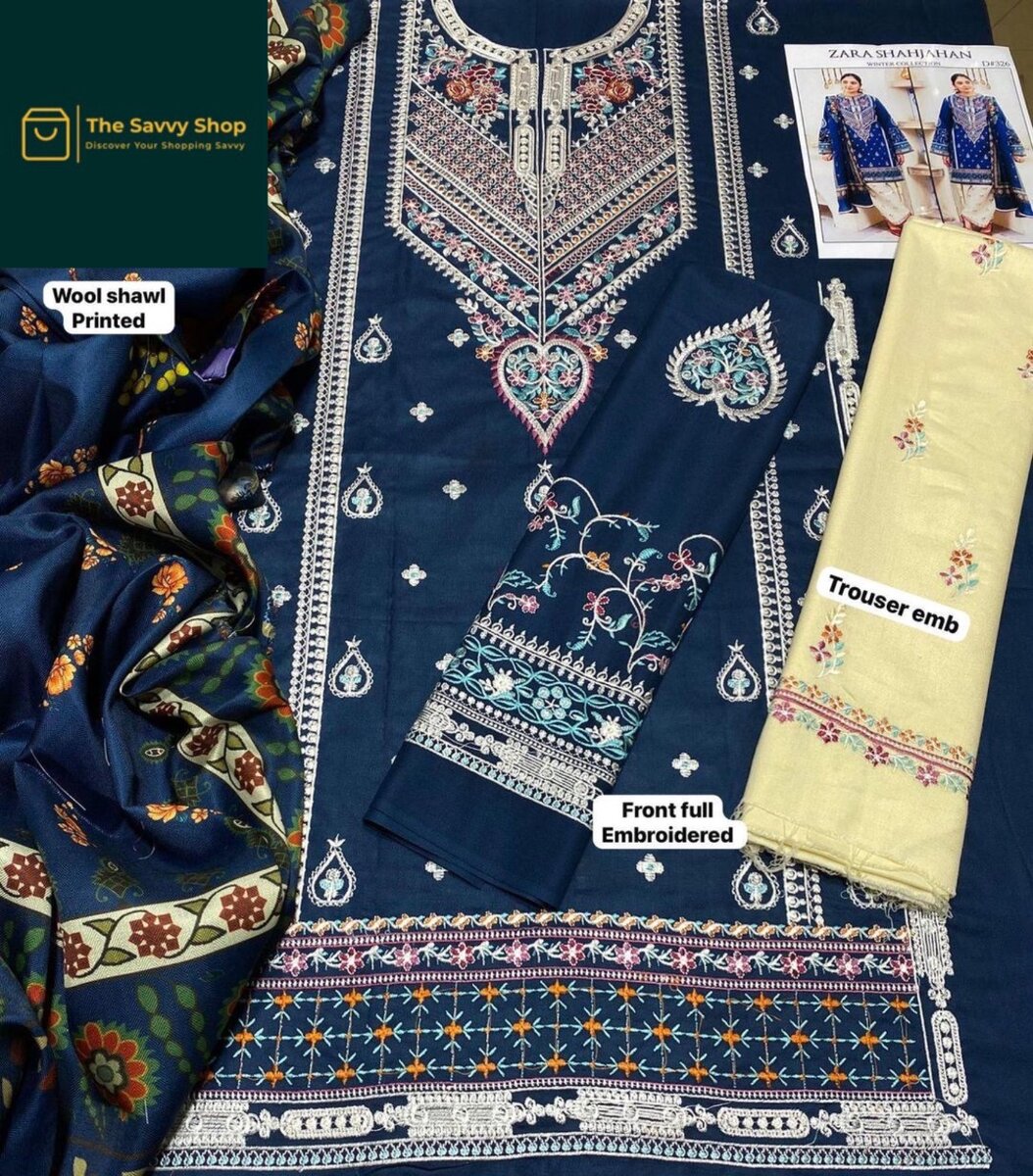 Women unstitched embroidered suit