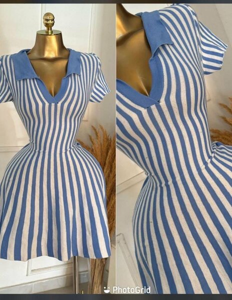 Robe rayée bleue ajustée