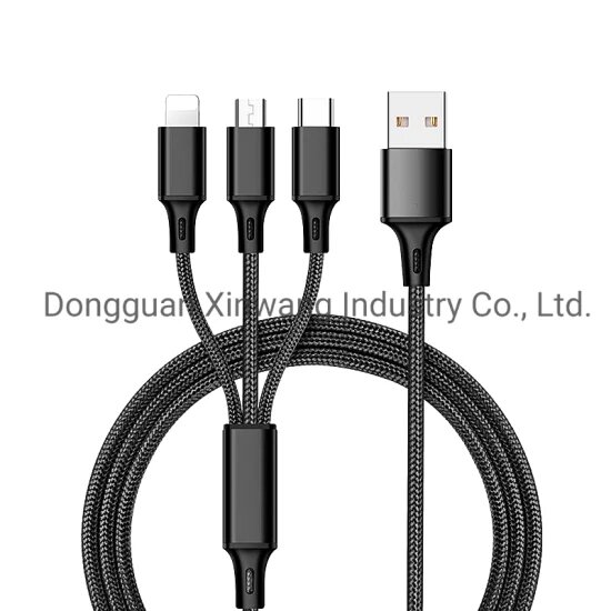 Cable 3 en 1: bout IPhone,  Type-A , Type-C [120W]