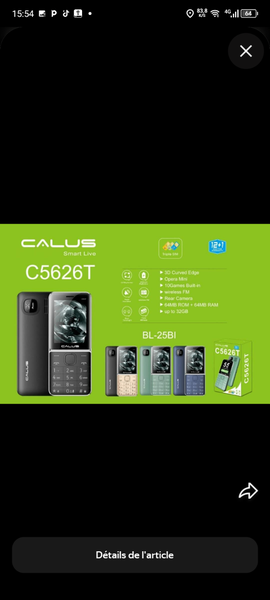 Téléphone Calus C5626T dual SIM