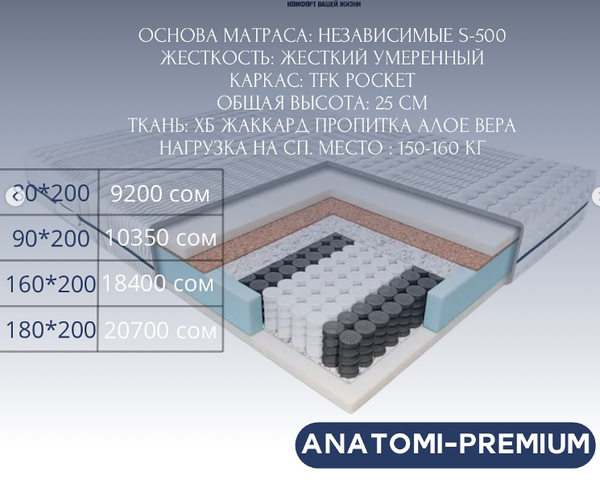 Идеальный матрас для комфортного сна – в Leader,  ANATOMI-PREMIUM  размер 90*200