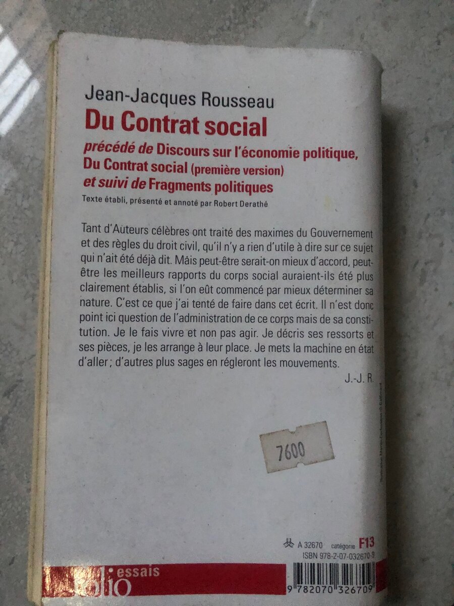 Du contrat social de JEAN-JACQUES ROUSSEAU