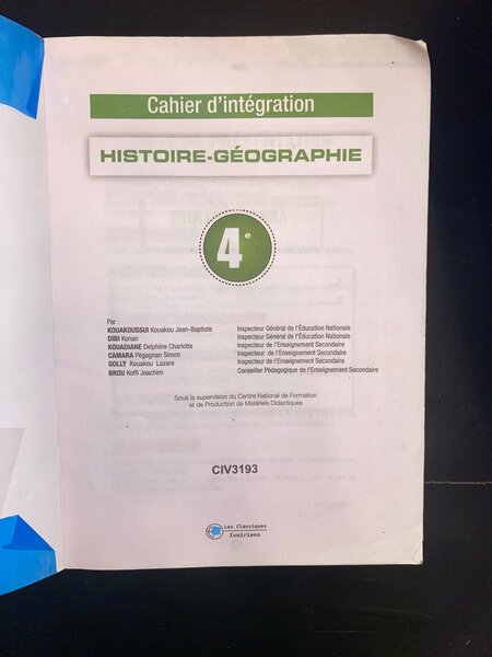 Cahier d'Intégration 4e Histoire-Géographie