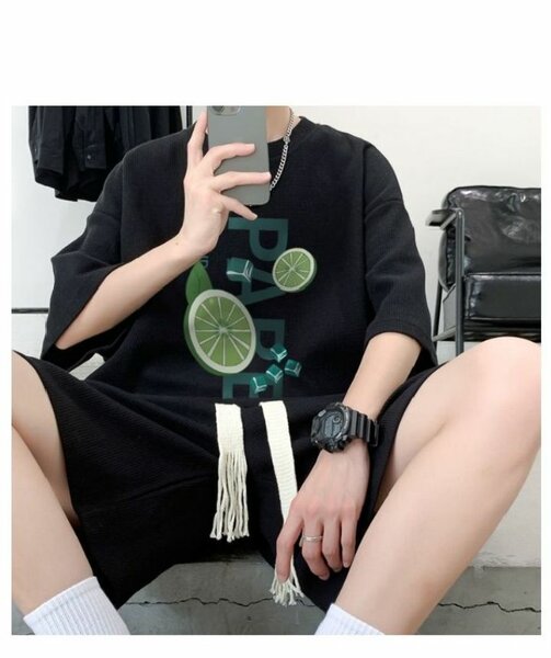 Ensemble été noir imprimé citron