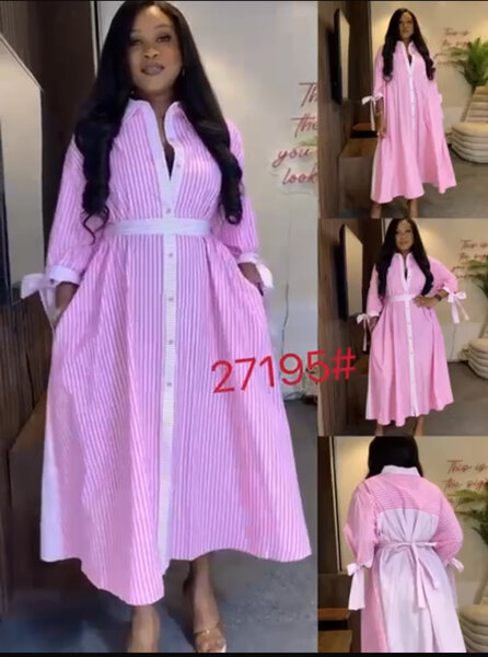 Robe chemise rayée rose