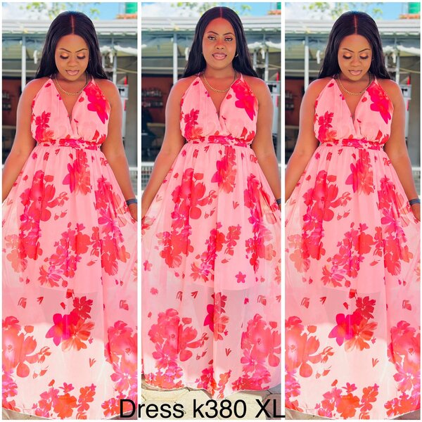 Maxi dress, pink, loose, floral print, size XL