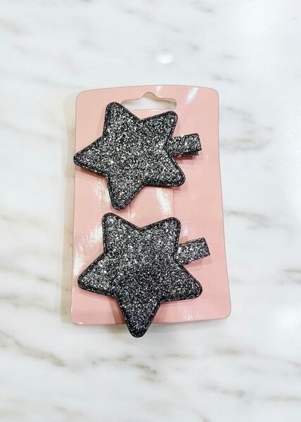 Pair of black shine star hair pins for girls.