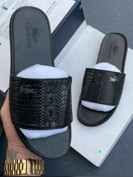 Tongs en cuir noir homme