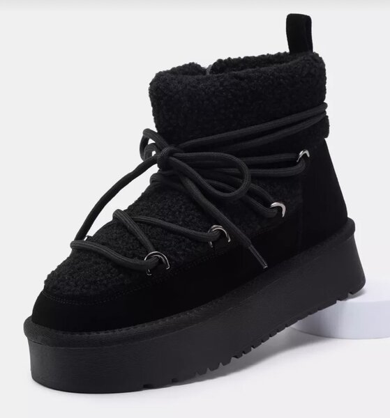 Зимние угги с мехом, черного цвета