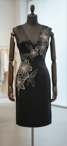 Robe noire satinée florale