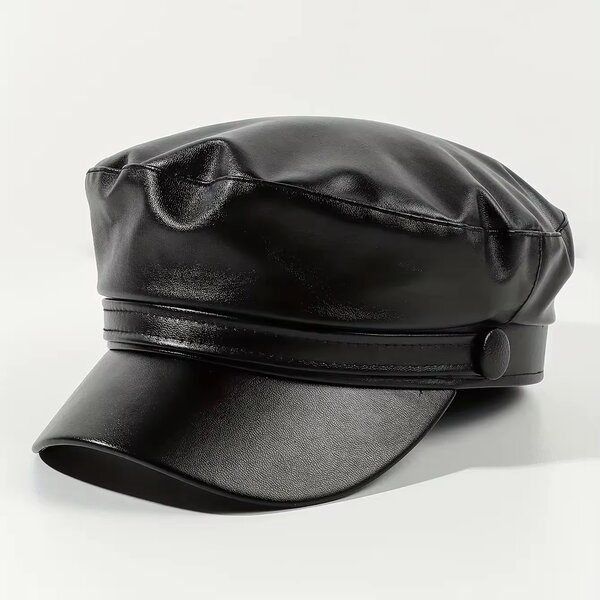 Casquette Gavroche Cuir Noir