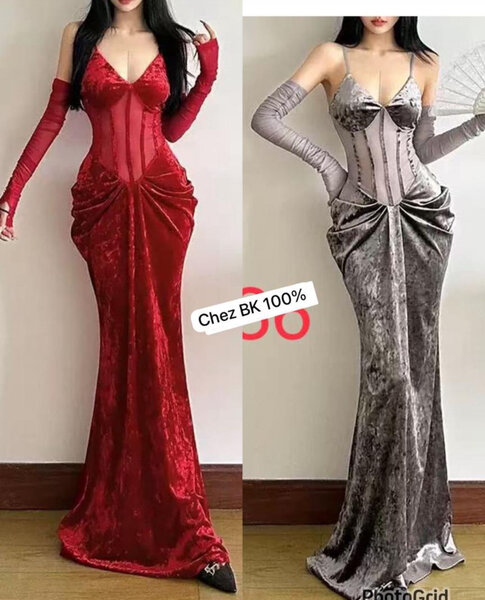 Robe longue en velours chic