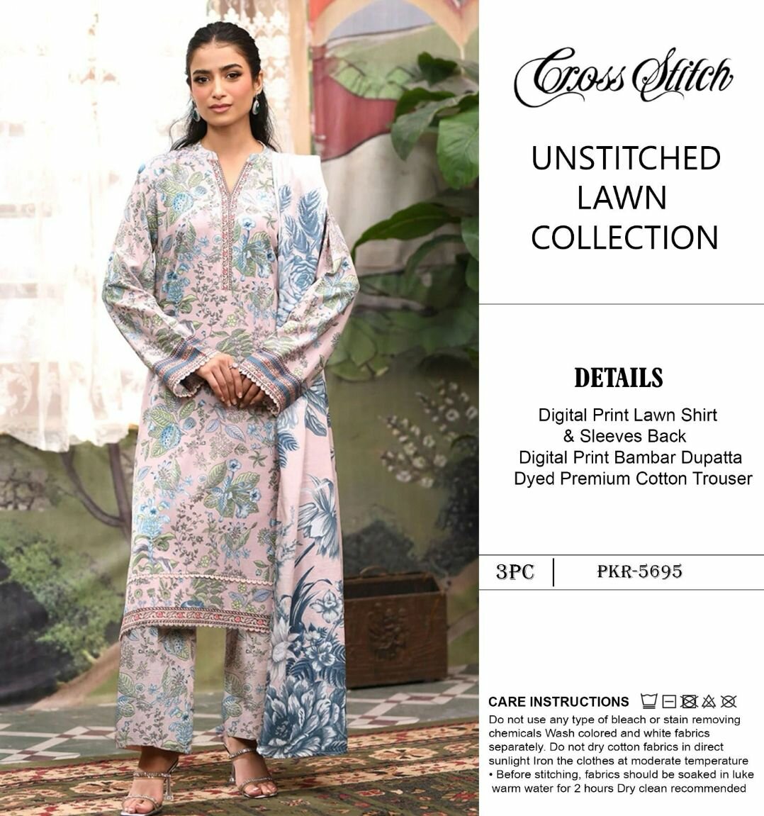 Lady's 3pc Unstich Suit Lawn Colection 2025