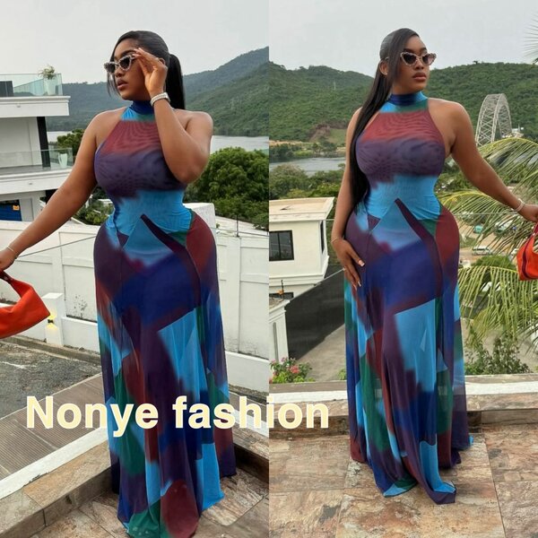 Robe longue élégante multicolore