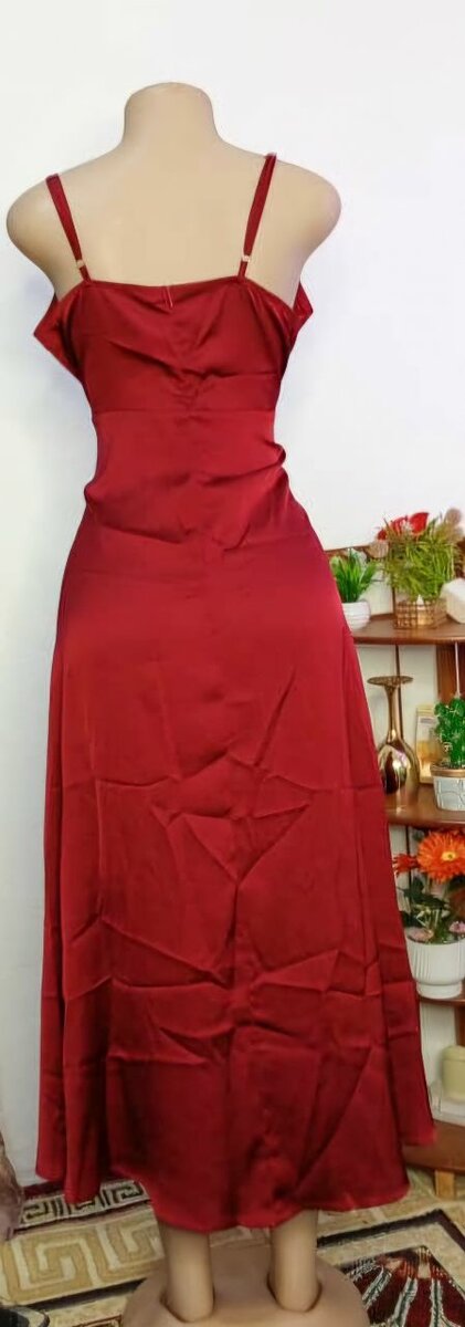 Women's Satin Spaghetti Strap Long Slit Cocktail Maxi Dress