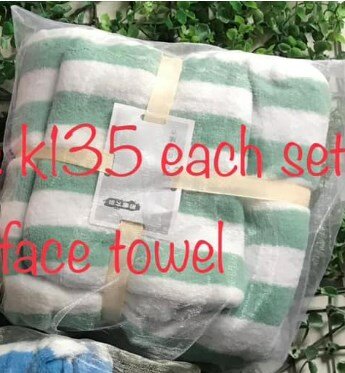Bath towel+face set, pink striped