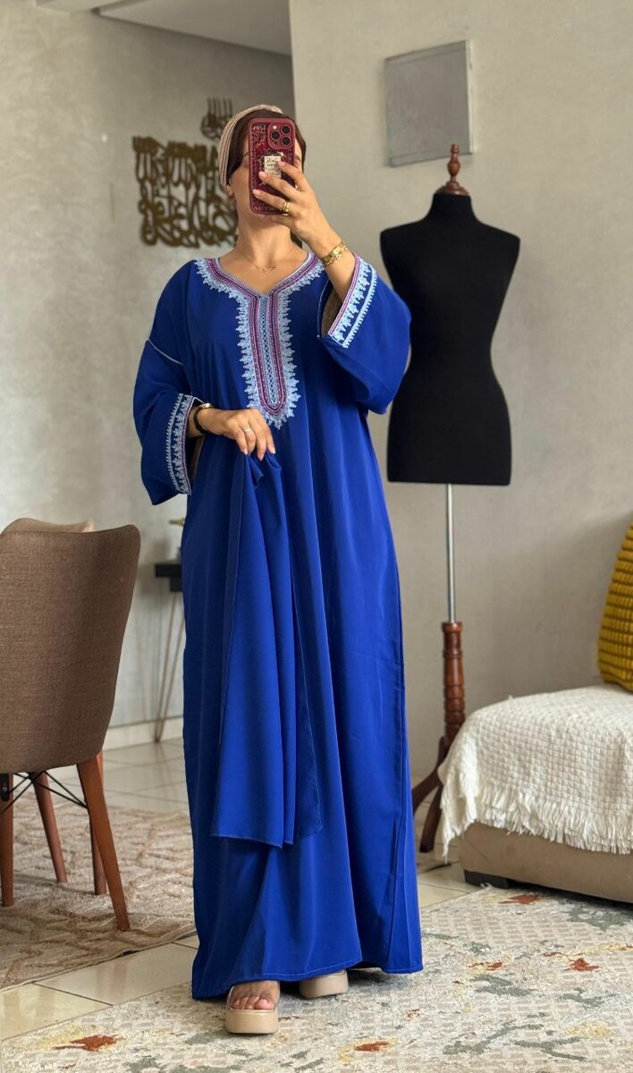 Robe Caftan Bleu Élégant
