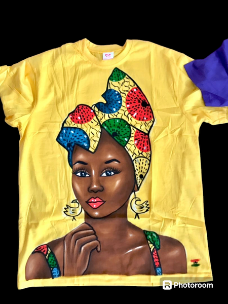 Handpainted t-shirts made in Ghana by Mirada Collections.