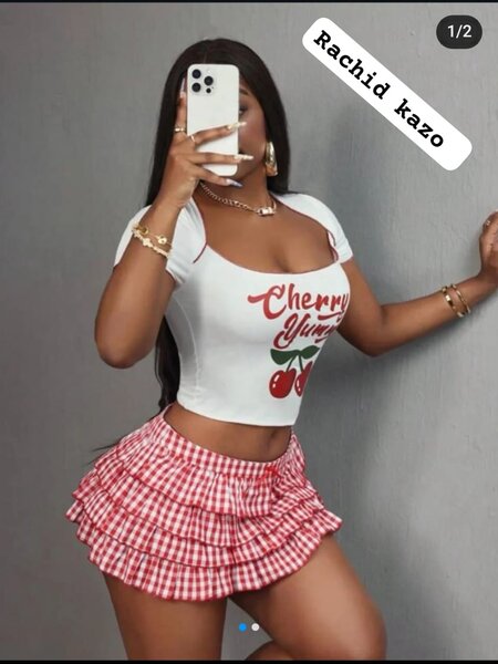 Ensemble top et jupe vichy