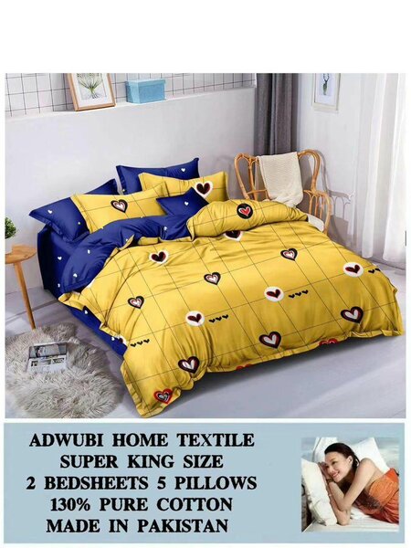 2 super king size bedsheet with 5 pillow cases