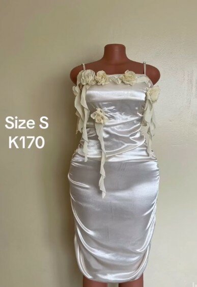 Satin dress with decorative roses