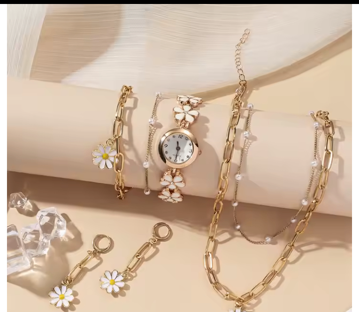 New Fashion Daisy Flower Quartz Watch Jewelry Set