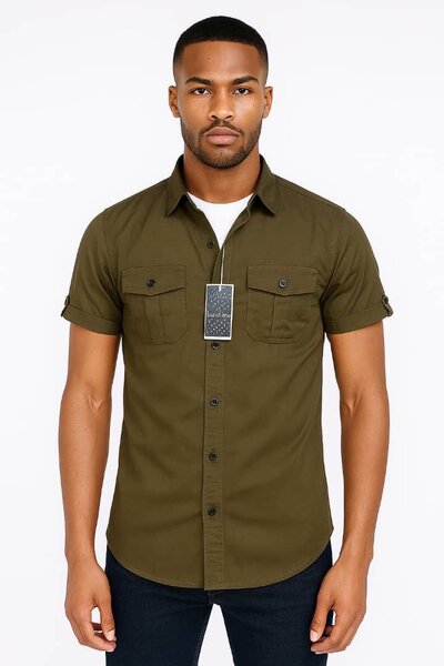 Chemise kaki homme à manches courtes