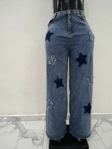 Jean large étoiles femme