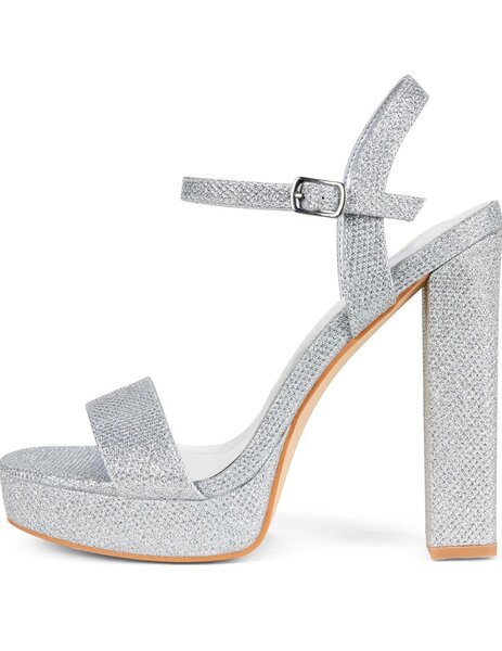 Silver block heeled sandal