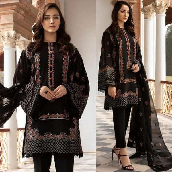 3 pcs women's unstitched Embroidered suit