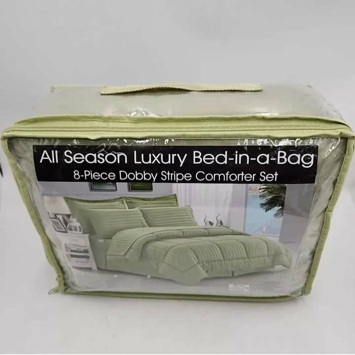 Luxury 8 piece Dobby Strips Comforter Set King Size