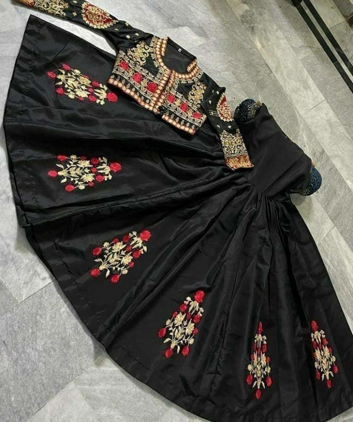 Stitched katan silk embroidery maxi