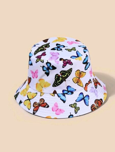 SHEIN Butterfly Print Reversible Bucket Hat